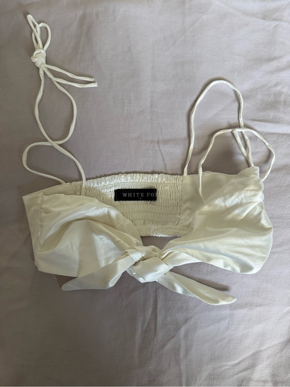 White Fox satin tie top bandeau